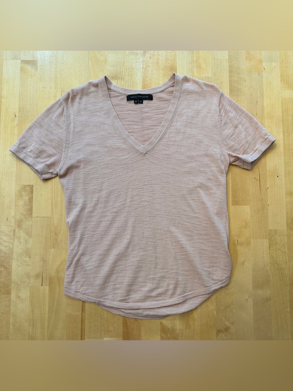 Skull Cashmere Pink Blush Cotton V-Neck Short Sleeve Tee